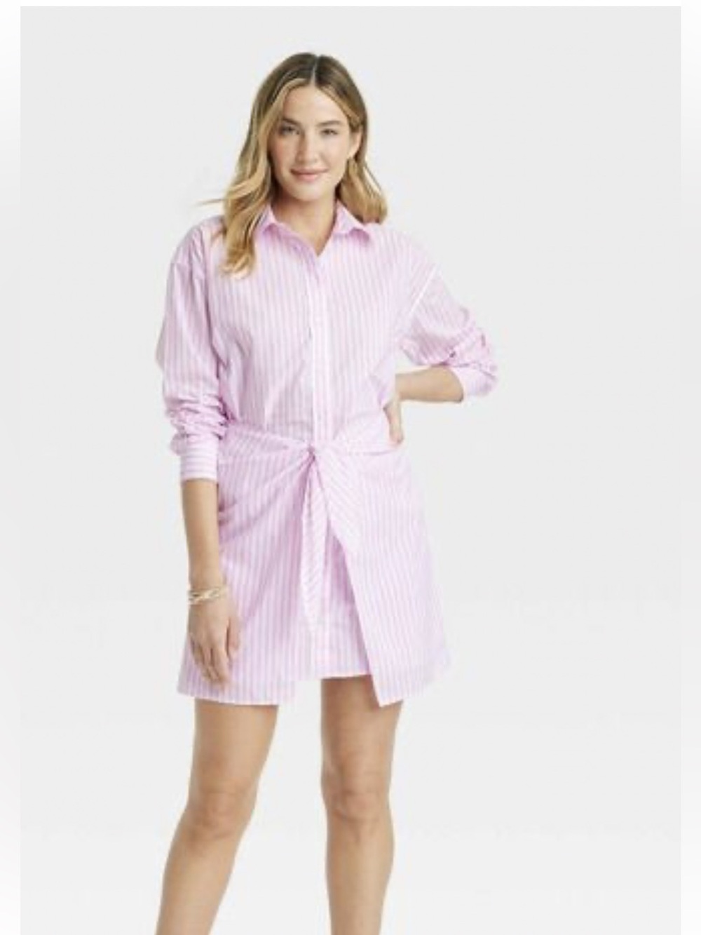 Universal Thread Pink and White Striped Shirt Dress
